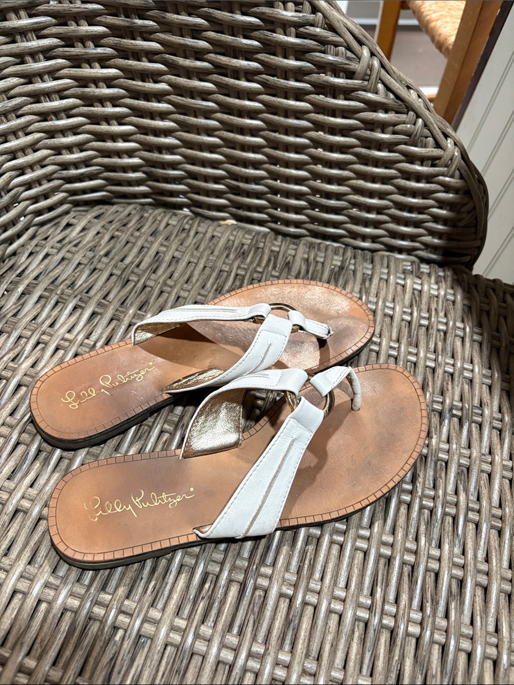 Lilly Pulitzer White Leather Knot-Top Thong Sandals